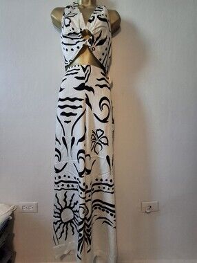 White & Black Patterned Two Piece Aet  with Front Ring Detail